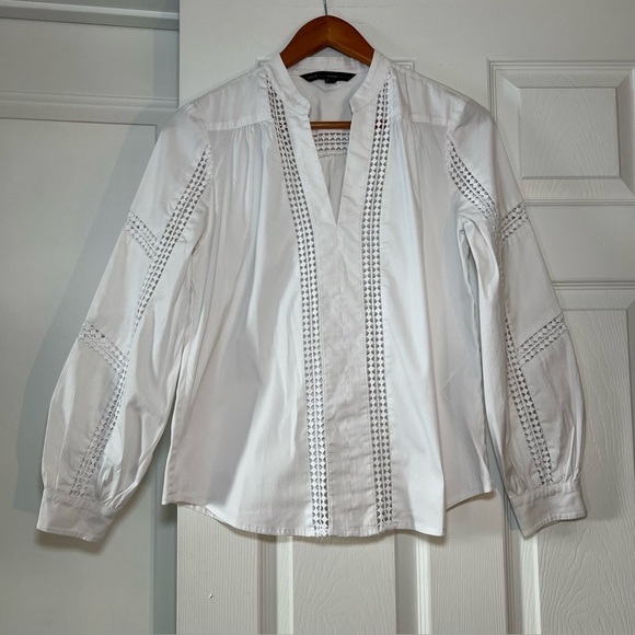 White House Black Market Tops - White House Black Market Long Sleeve Cotton Blend Lace Trim Shirt